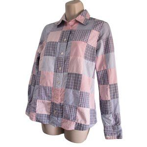 Vineyard Vines Plaid Check Pinstripe Patchwork Button Up Blouse
